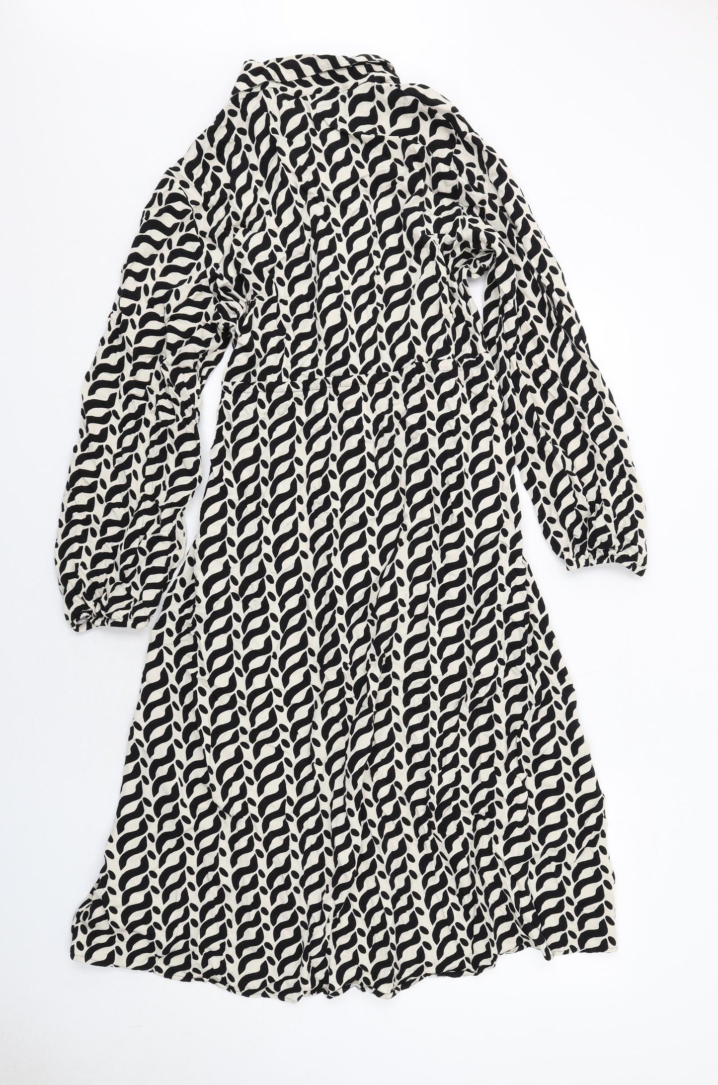 Marks and Spencer Womens Ivory Geometric Viscose Shirt Dress Size 18 Collared Button