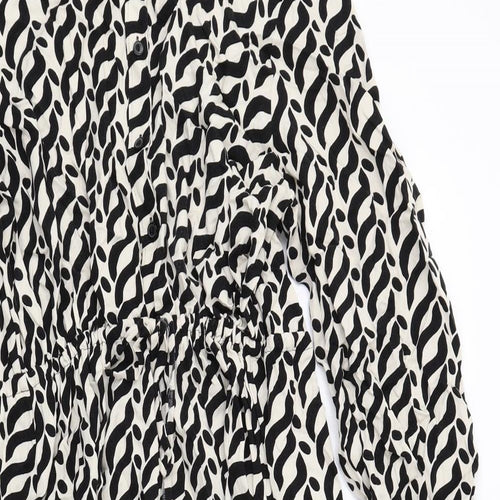 Marks and Spencer Womens Ivory Geometric Viscose Shirt Dress Size 18 Collared Button