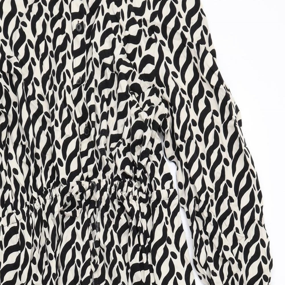 Marks and Spencer Womens Ivory Geometric Viscose Shirt Dress Size 18 Collared Button