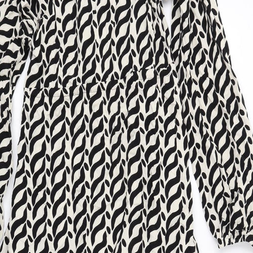 Marks and Spencer Womens Ivory Geometric Viscose Shirt Dress Size 18 Collared Button