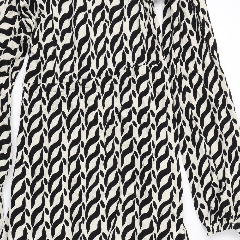 Marks and Spencer Womens Ivory Geometric Viscose Shirt Dress Size 18 Collared Button