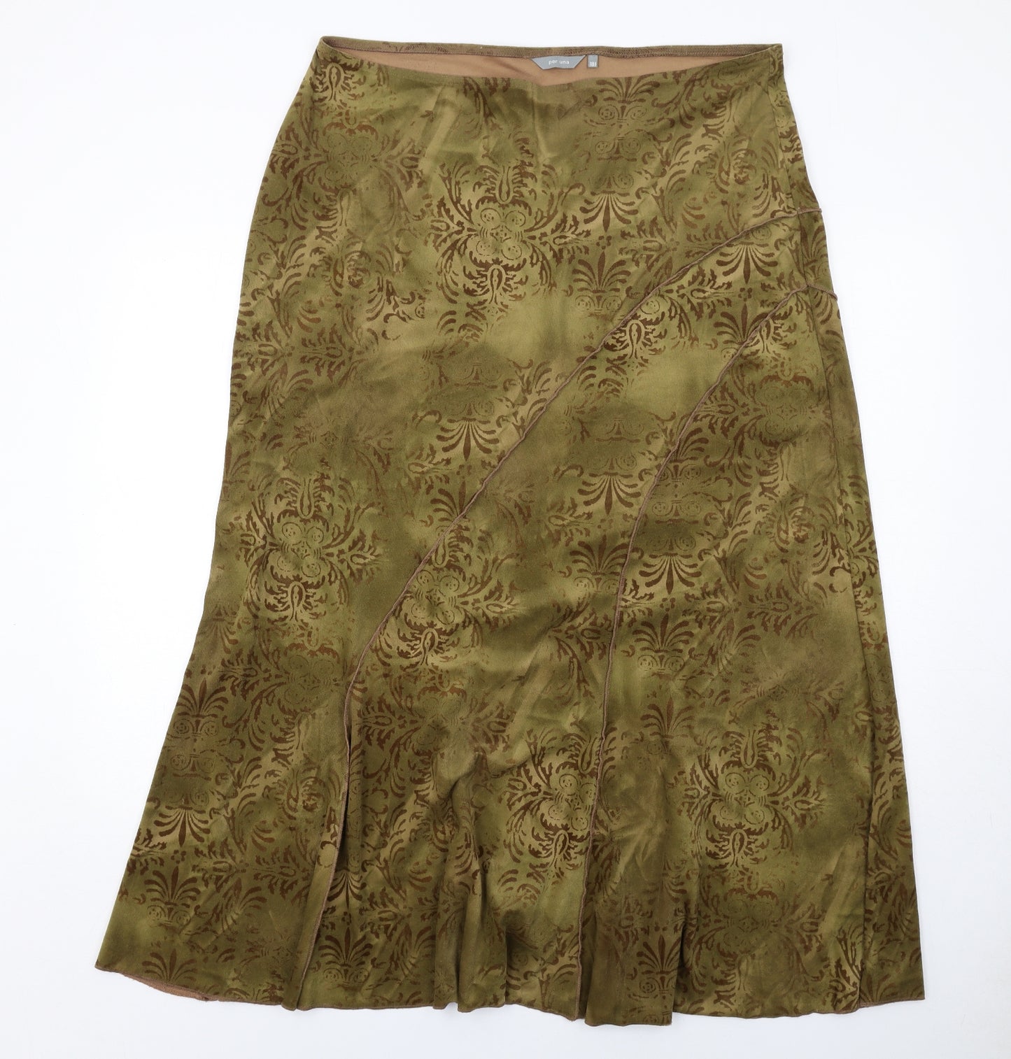 Per Una Womens Green Geometric Polyester Swing Skirt Size 18