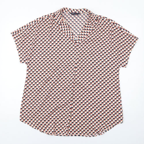 Marks and Spencer Womens Multicoloured Geometric Polyester Basic Button-Up Size 12 Collared