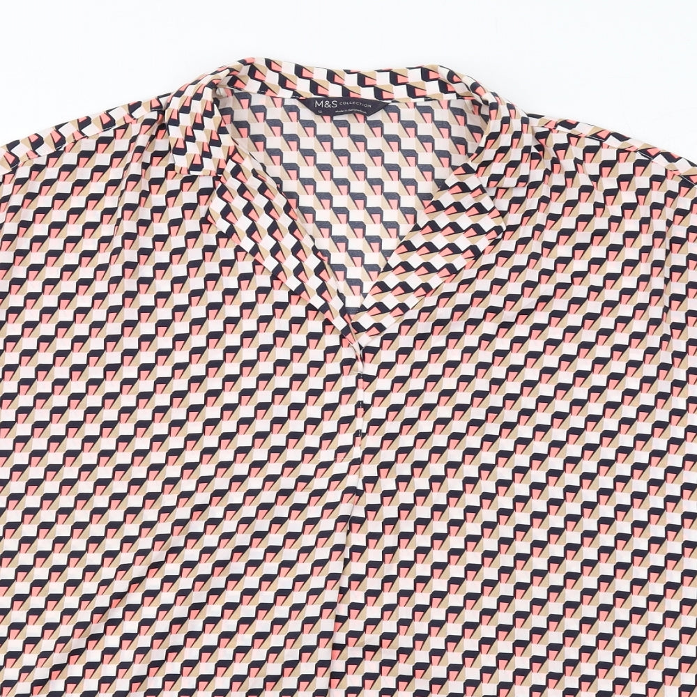 Marks and Spencer Womens Multicoloured Geometric Polyester Basic Button-Up Size 12 Collared