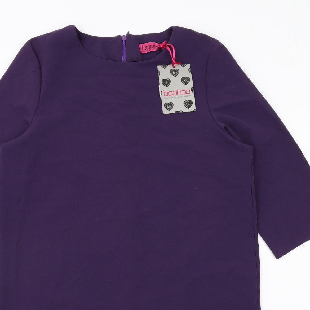 Boohoo Womens Purple Polyester Shift Size 8 Boat Neck Zip