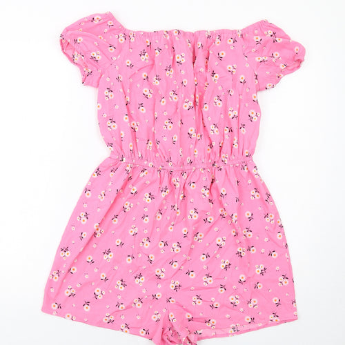 New Look Girls Pink Floral Polyester Playsuit One-Piece Size 15 Years Pullover