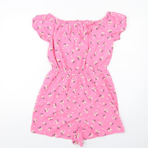 New Look Girls Pink Floral Polyester Playsuit One-Piece Size 15 Years Pullover