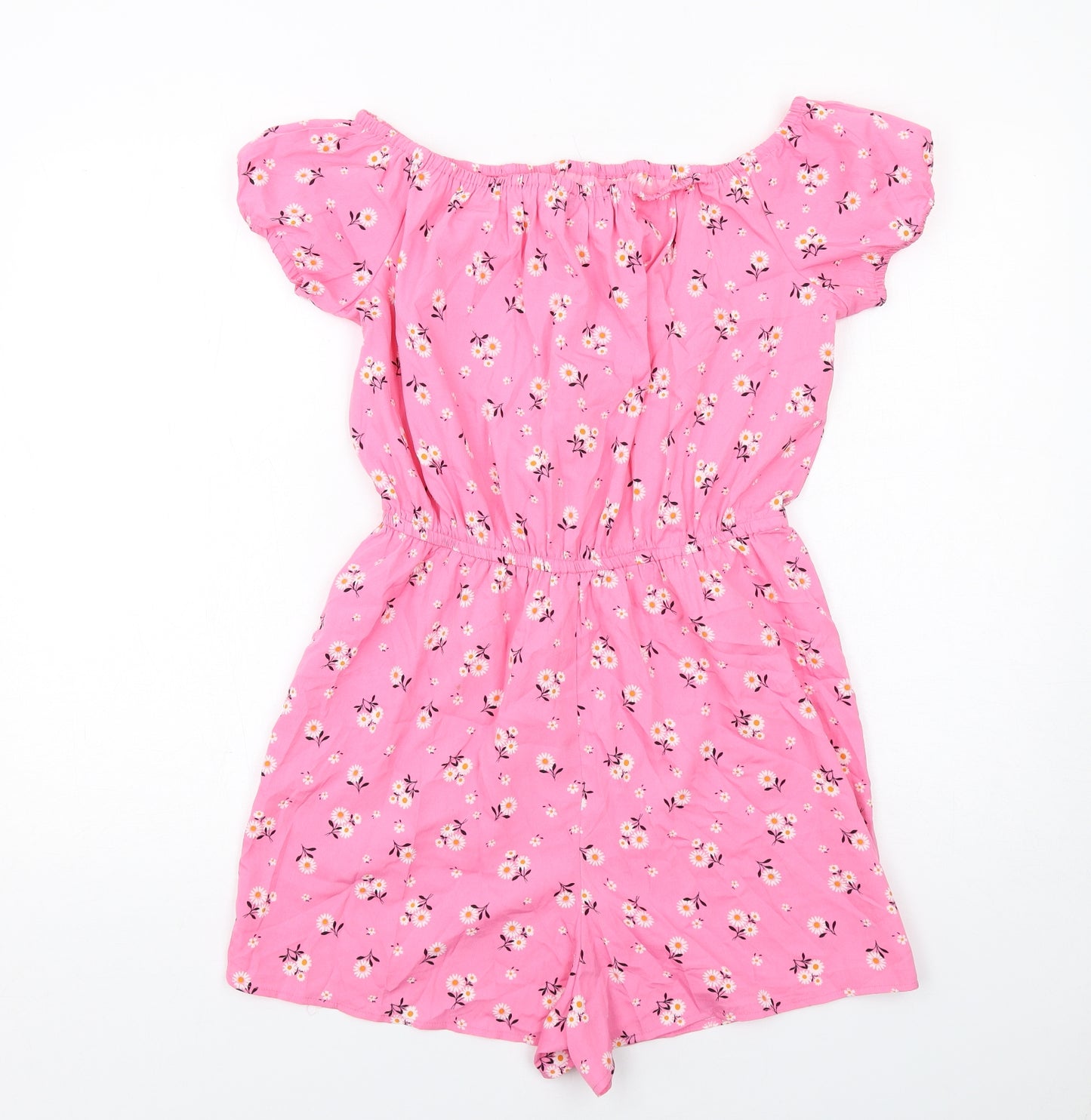 New Look Girls Pink Floral Polyester Playsuit One-Piece Size 15 Years Pullover