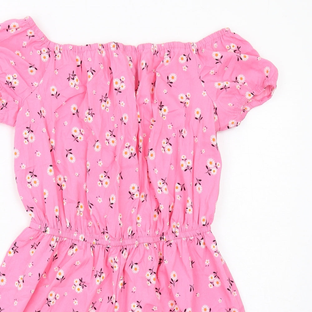 New Look Girls Pink Floral Polyester Playsuit One-Piece Size 15 Years Pullover