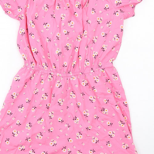 New Look Girls Pink Floral Polyester Playsuit One-Piece Size 15 Years Pullover