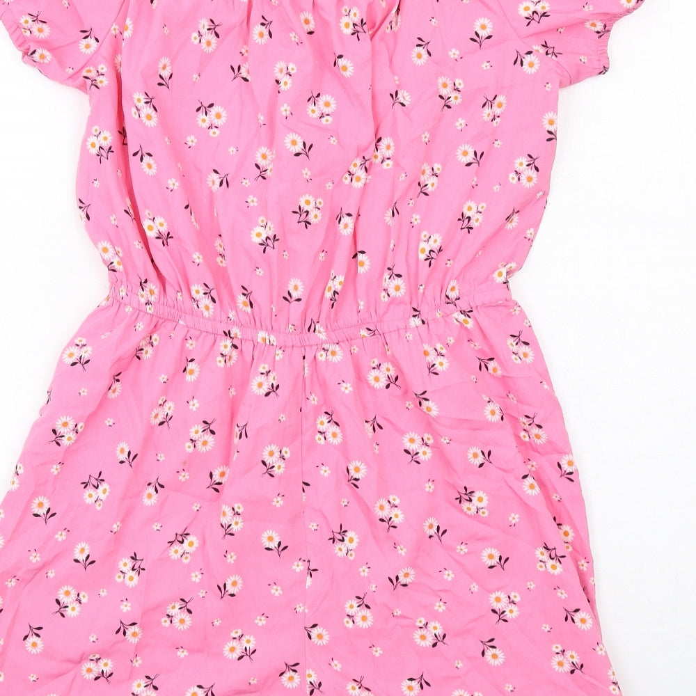 New Look Girls Pink Floral Polyester Playsuit One-Piece Size 15 Years Pullover