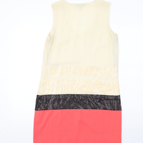 Warehouse Womens Ivory Colourblock Polyester A-Line Size 12 V-Neck Pullover