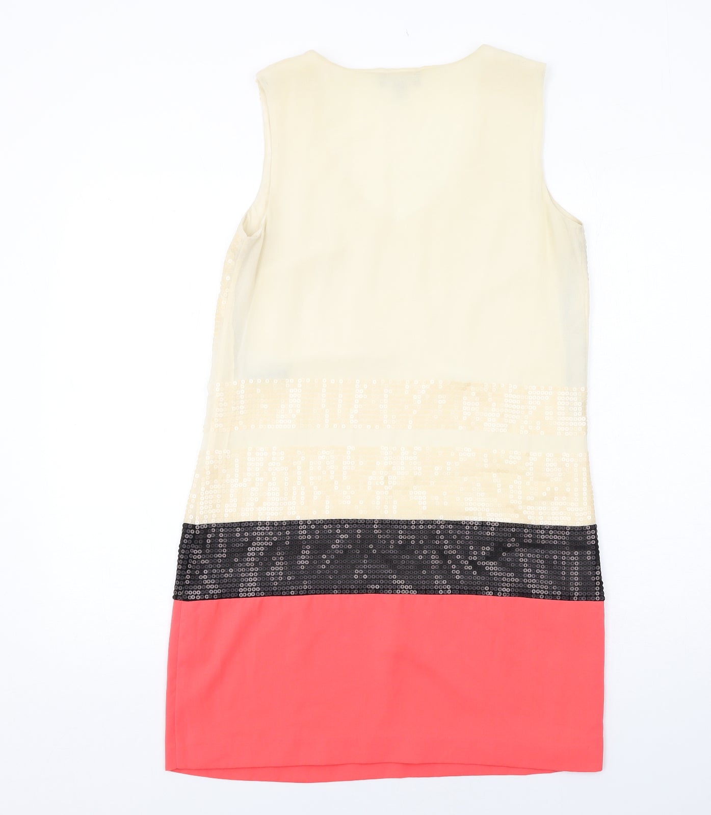 Warehouse Womens Ivory Colourblock Polyester A-Line Size 12 V-Neck Pullover