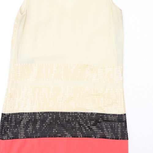 Warehouse Womens Ivory Colourblock Polyester A-Line Size 12 V-Neck Pullover