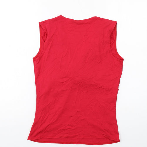 Marks and Spencer Womens Red Viscose Basic Tank Size 14 V-Neck - Ring Detail