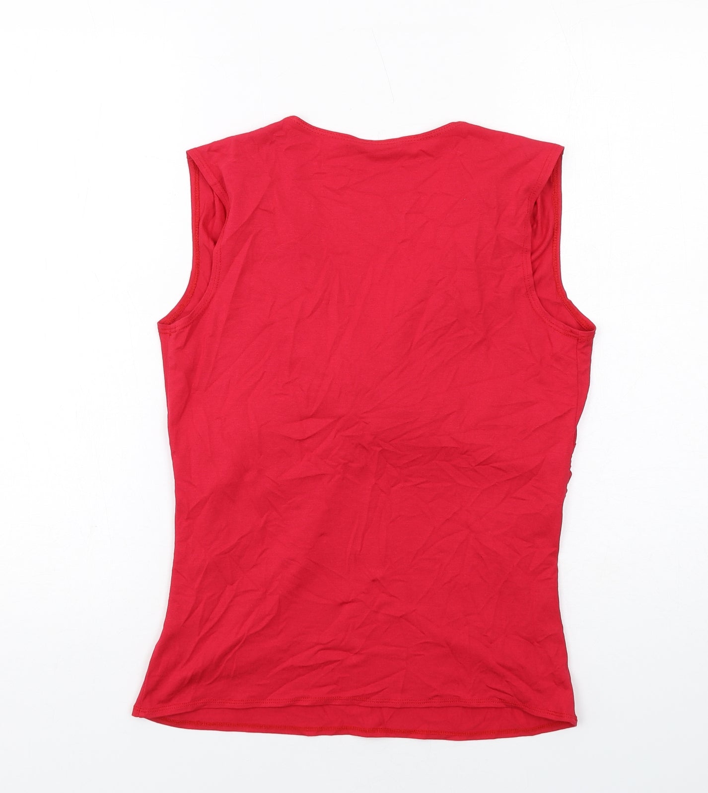 Marks and Spencer Womens Red Viscose Basic Tank Size 14 V-Neck - Ring Detail