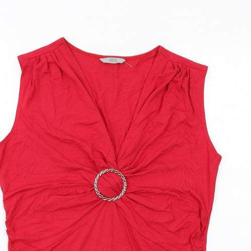 Marks and Spencer Womens Red Viscose Basic Tank Size 14 V-Neck - Ring Detail