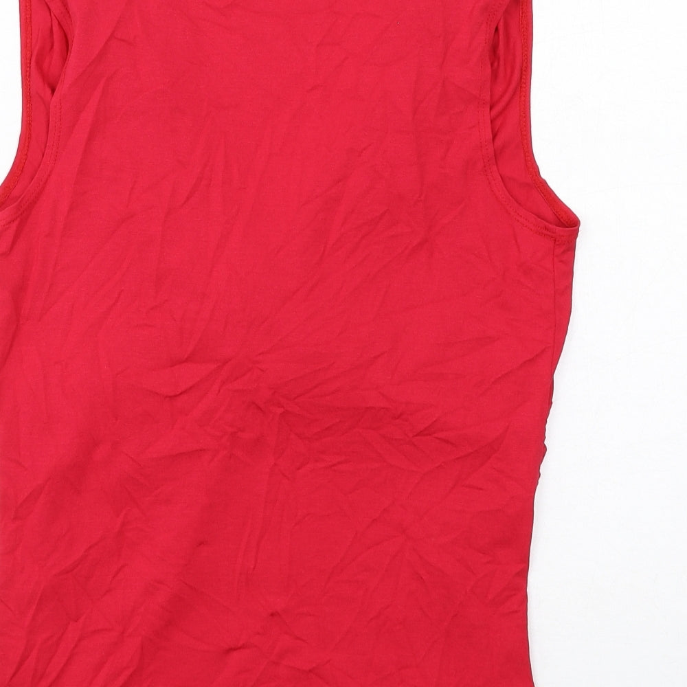 Marks and Spencer Womens Red Viscose Basic Tank Size 14 V-Neck - Ring Detail