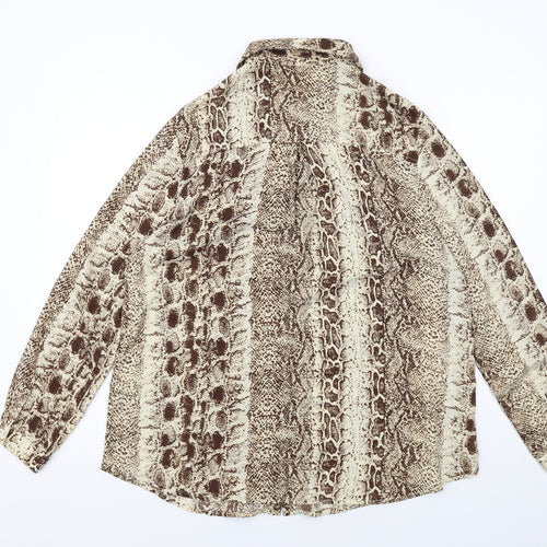 PRETTYLITTLETHING Womens Beige Animal Print Polyester Basic Button-Up Size 10 Collared - Snake Skin Pattern