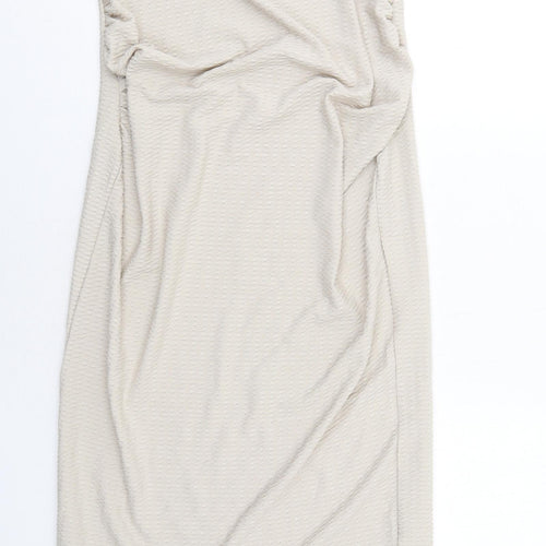 PRETTYLITTLETHING Womens Beige Polyester A-Line Size 8 Off the Shoulder Pullover