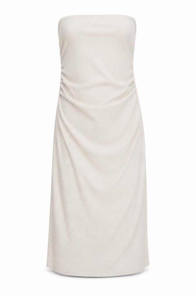 Front view of PRETTYLITTLETHING women’s beige polyester a-line, size UK 8, off the shoulder pullover