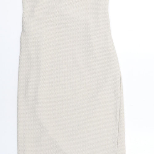 PRETTYLITTLETHING Womens Beige Polyester A-Line Size 8 Off the Shoulder Pullover