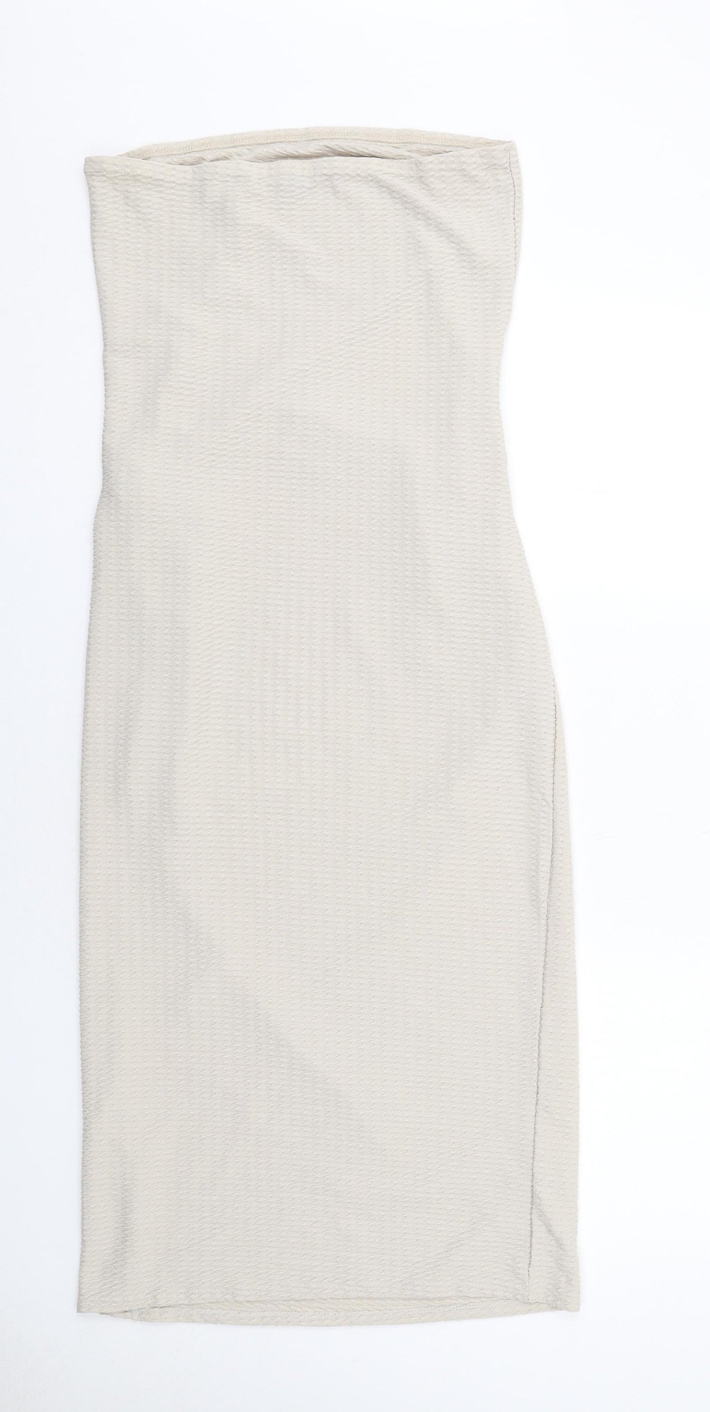 PRETTYLITTLETHING Womens Beige Polyester A-Line Size 8 Off the Shoulder Pullover