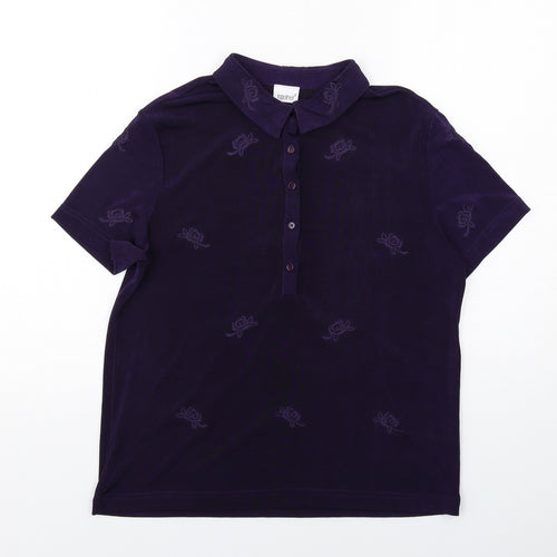 Together Womens Purple Floral Polyester Basic Polo Size 14 Collared