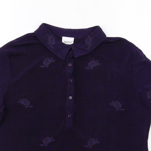 Together Womens Purple Floral Polyester Basic Polo Size 14 Collared