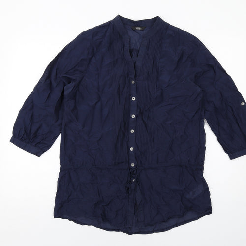 Marks and Spencer Womens Blue Cotton Basic Button-Up Size 14 V-Neck