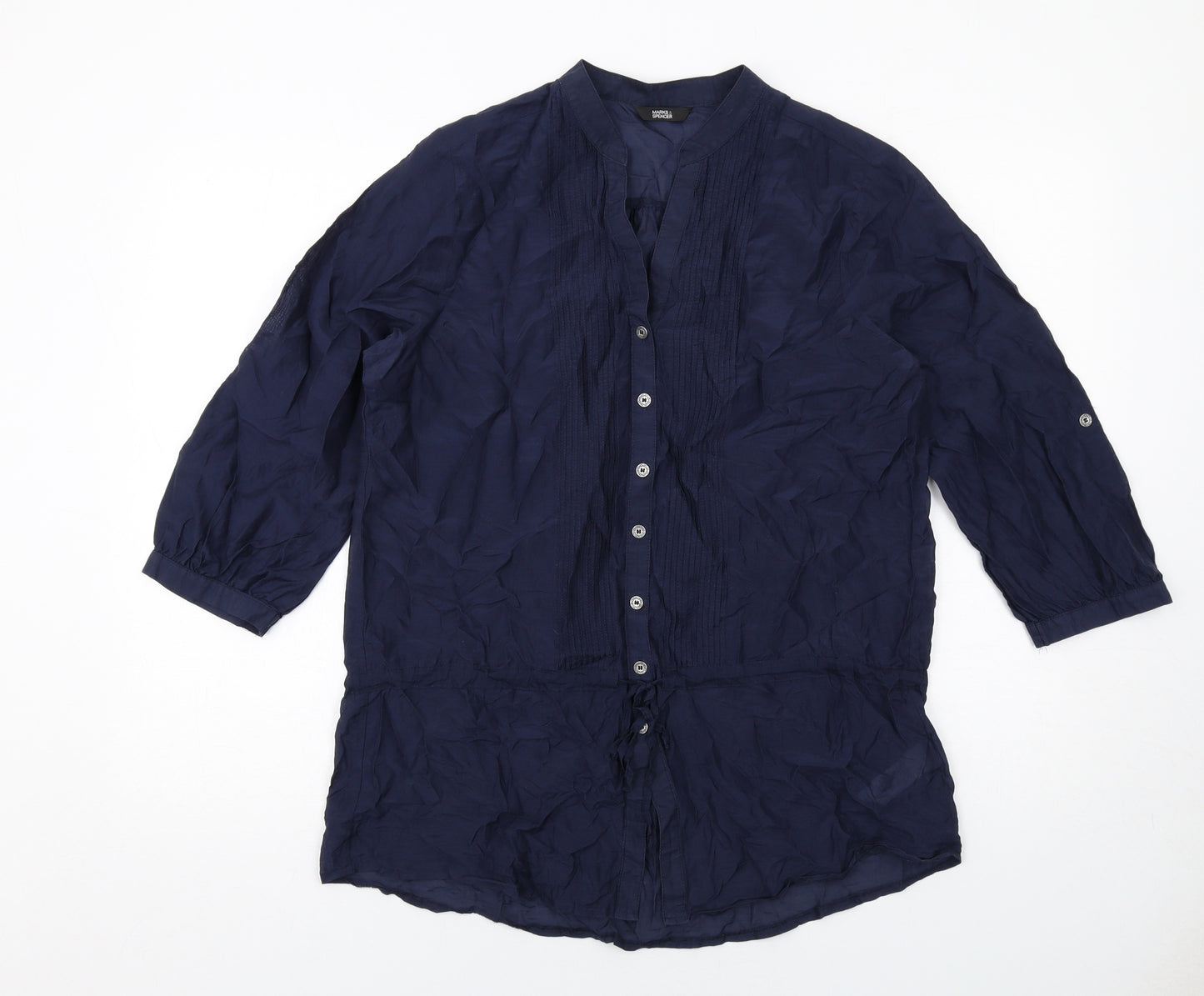 Marks and Spencer Womens Blue Cotton Basic Button-Up Size 14 V-Neck