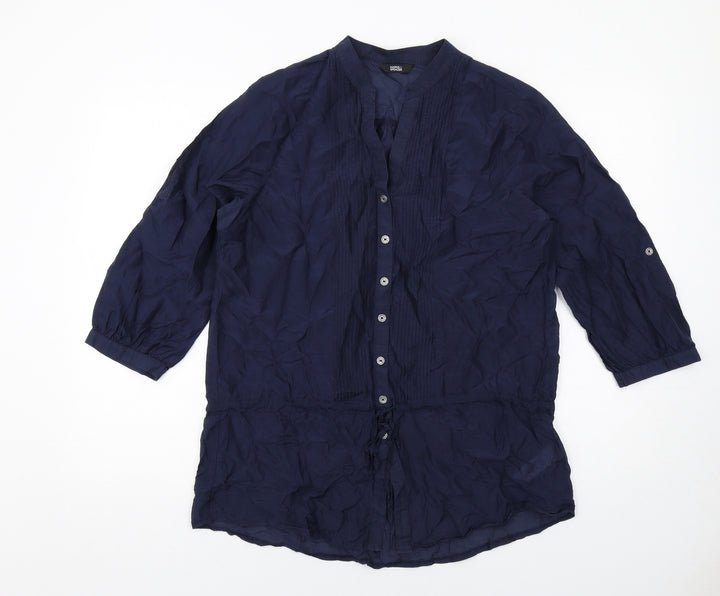 Marks and Spencer Womens Blue Cotton Basic Button-Up Size 14 V-Neck