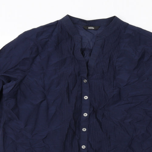 Marks and Spencer Womens Blue Cotton Basic Button-Up Size 14 V-Neck