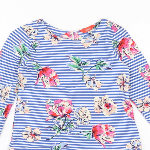 Joules Girls Blue Striped Cotton A-Line Size 9-10 Years Round Neck Button - Roses