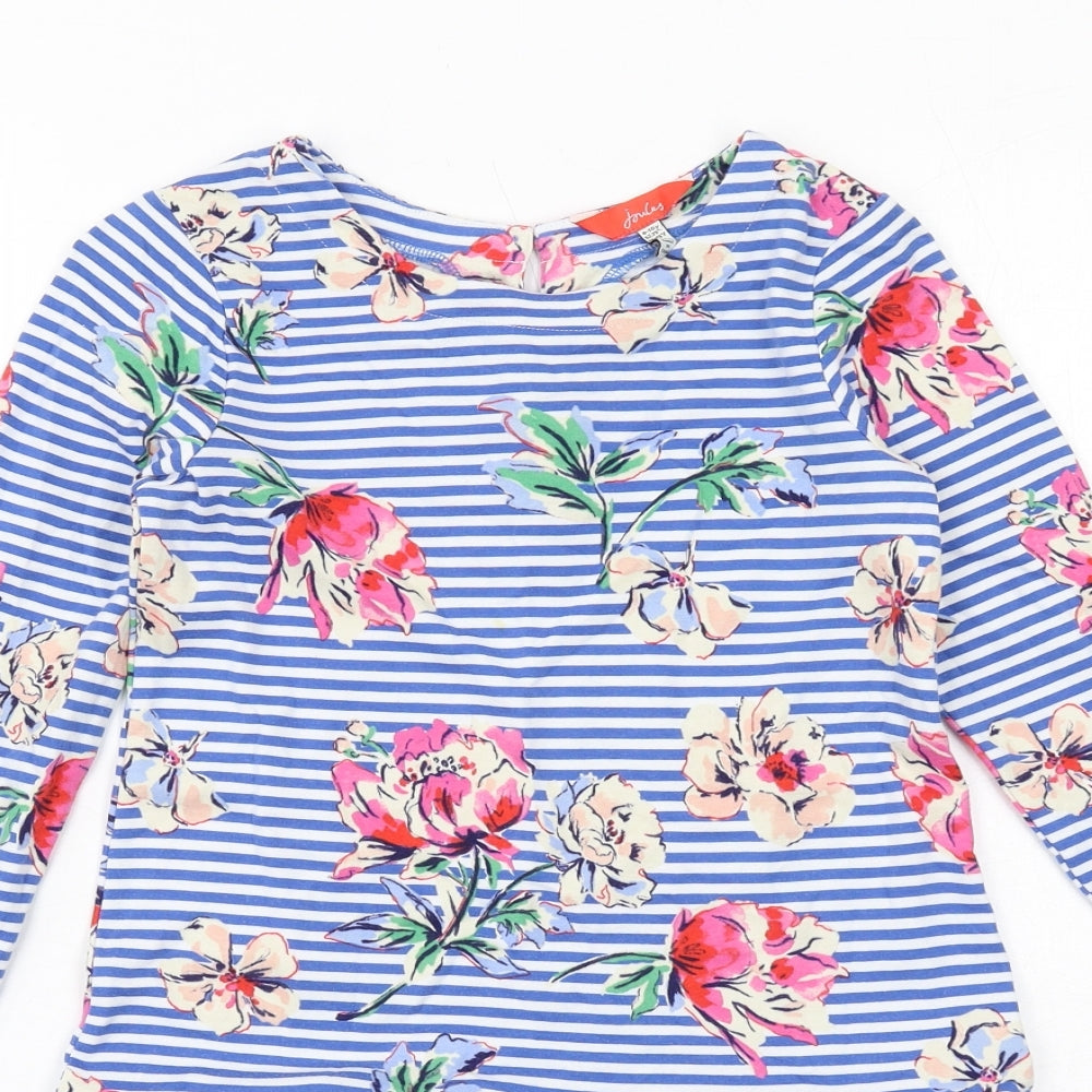 Joules Girls Blue Striped Cotton A-Line Size 9-10 Years Round Neck Button - Roses