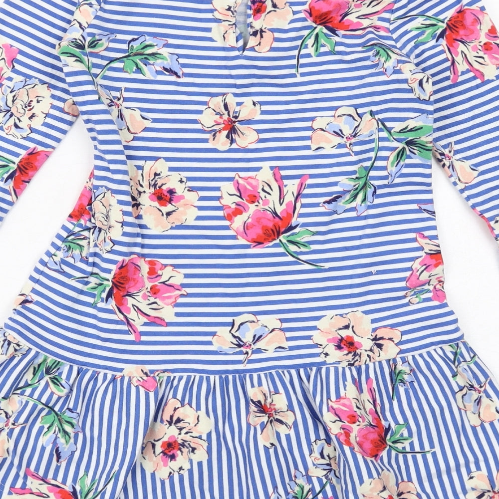 Joules Girls Blue Striped Cotton A-Line Size 9-10 Years Round Neck Button - Roses