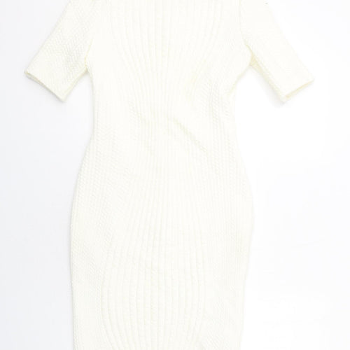 Per Una Womens Ivory Acrylic Bodycon Size 12 Round Neck Zip