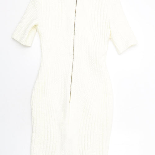 Per Una Womens Ivory Acrylic Bodycon Size 12 Round Neck Zip