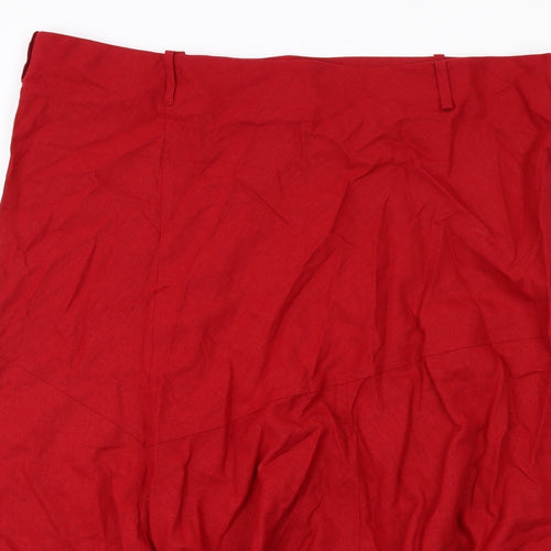 Debenhams Womens Red Linen A-Line Skirt Size 20 Zip