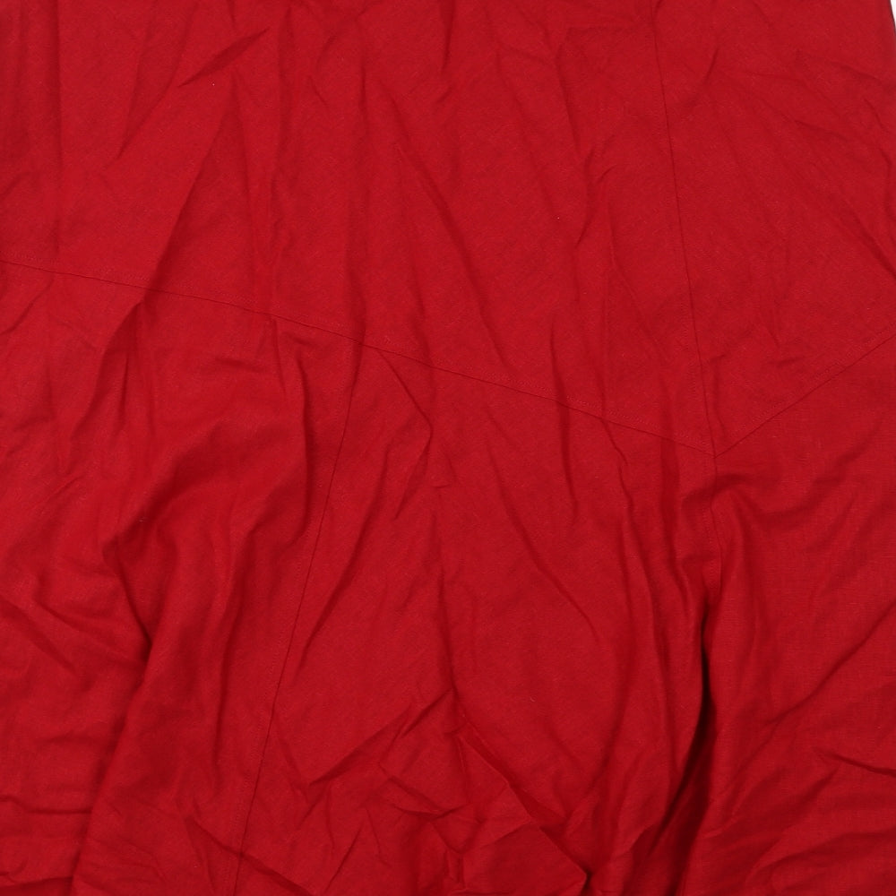 Debenhams Womens Red Linen A-Line Skirt Size 20 Zip