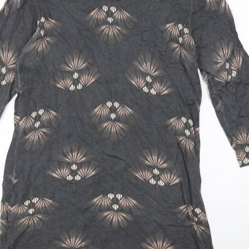 NEXT Womens Grey Geometric Cotton Jumper Dress Size 14 Round Neck Pullover