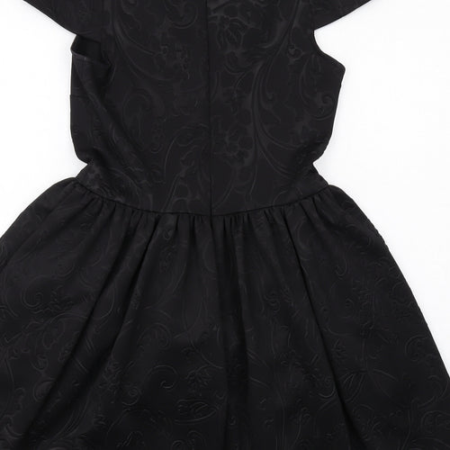 Topshop Womens Black Geometric Polyester Fit & Flare Size 12 Round Neck Zip