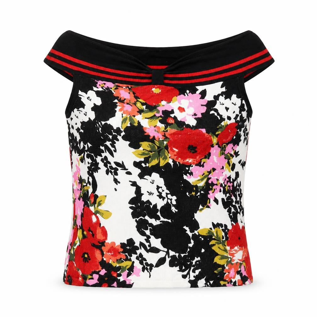 Front view of Precis women’s multicoloured floral viscose basic tank, size S, round neck
