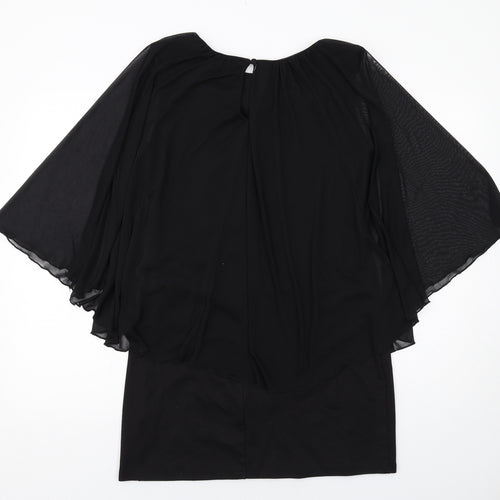 Follow Your Dream Womens Black Polyester A-Line Size 14 Round Neck Button - Chiffon overlay