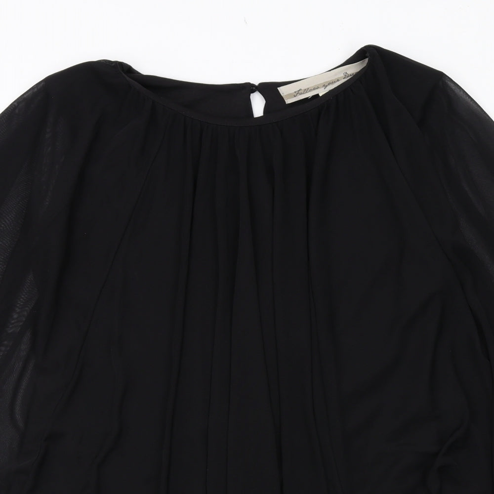 Follow Your Dream Womens Black Polyester A-Line Size 14 Round Neck Button - Chiffon overlay