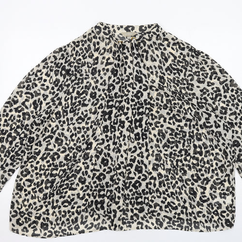 Anthology Womens Ivory Animal Print Polyester Basic Blouse Size 28 Round Neck - Leopard Print