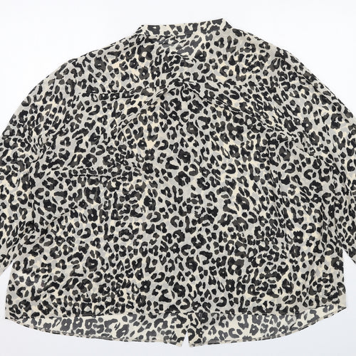 Anthology Womens Ivory Animal Print Polyester Basic Blouse Size 28 Round Neck - Leopard Print