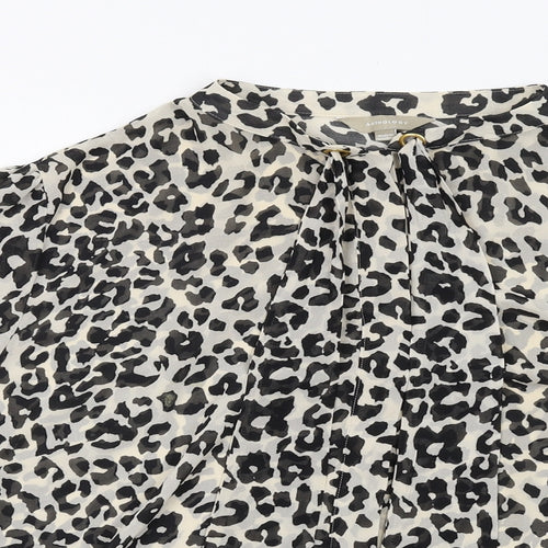 Anthology Womens Ivory Animal Print Polyester Basic Blouse Size 28 Round Neck - Leopard Print