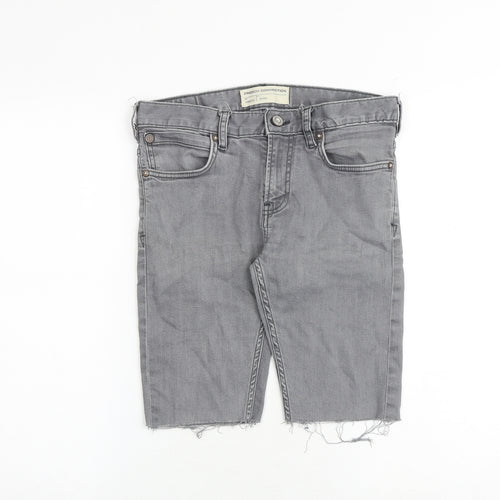 French Connection Mens Grey Cotton Chino Shorts Size 28 in Slim Zip - Frayed Hem
