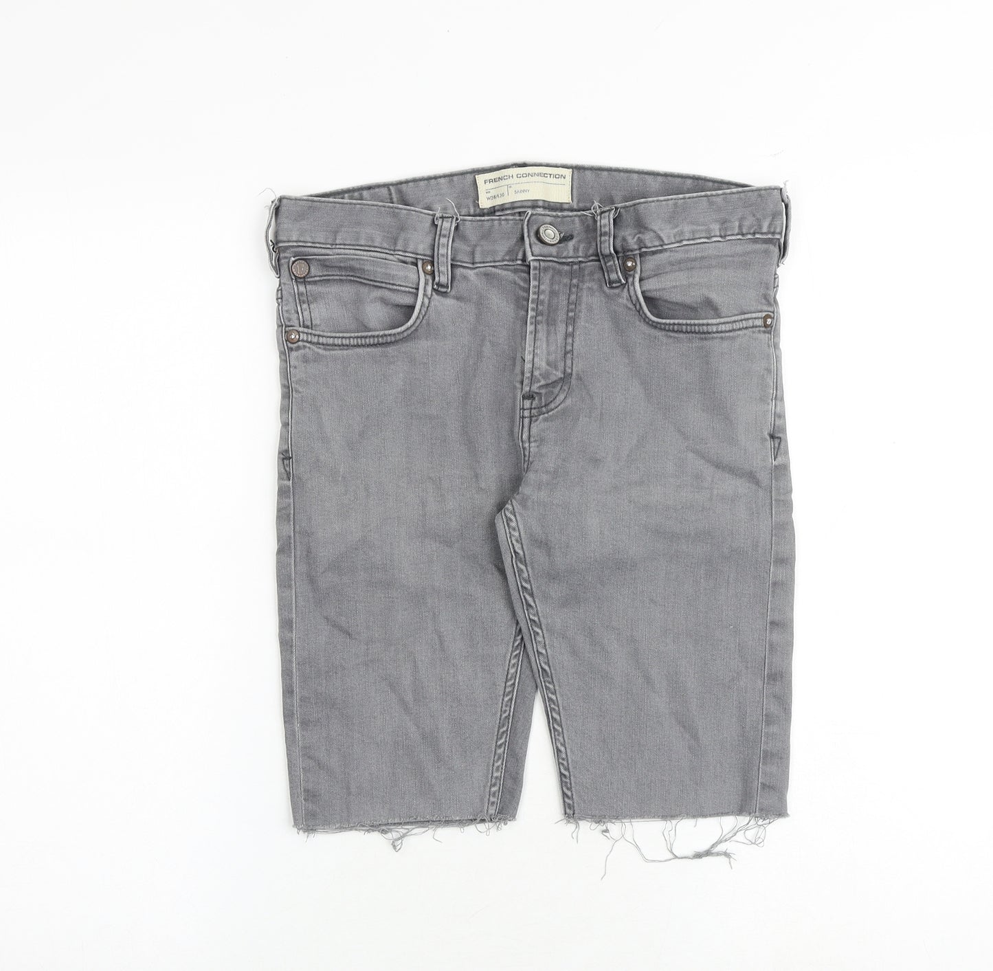 French Connection Mens Grey Cotton Chino Shorts Size 28 in Slim Zip - Frayed Hem